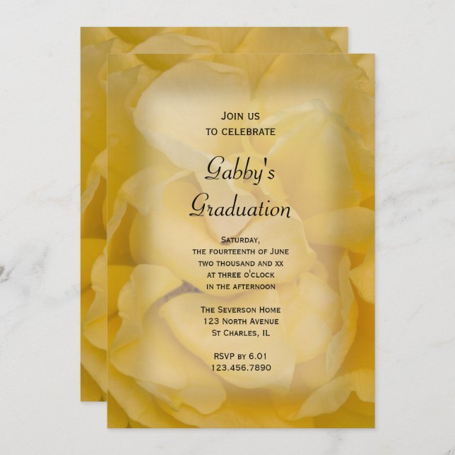Invitation Fancy Yellow Rose Graduation Party (Devant / Derrière)