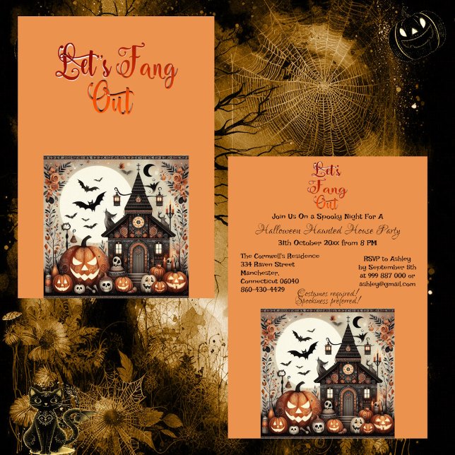 Invitation Fang Out Script Moderne Haunted House Party (Let's Fang Out Script Modern Haunted House Party Invitation)