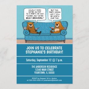 Invitation Fantaisie Busy Beavers fête d'anniversaire