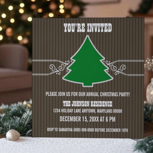 Invitation fantaisie de Noël (Fancy Christmas Tree Swirls Party Invitation)