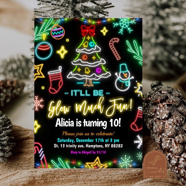 Invitation Fantaisie de Noël Neon fête d'anniversaire (Créateur téléchargé)