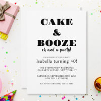 Fantaisie Gâteau & Booze Anniversaire Noir et Blan