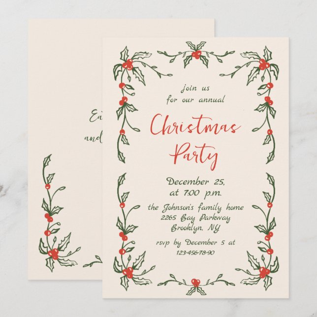 Invitation Fantaisie Main dessinée Whimsical Noël Fête (Devant / Derrière)