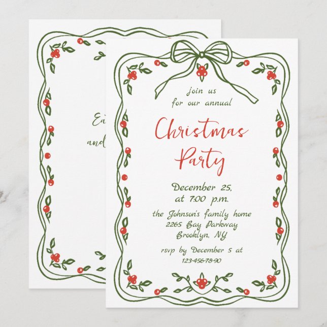 Invitation Fantaisie Main dessinée Whimsical Noël Fête (Devant / Derrière)