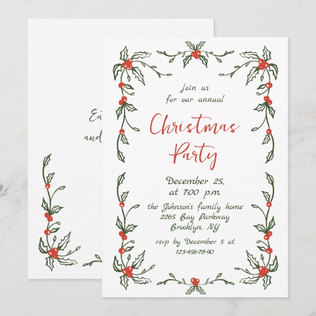 Invitation Fantaisie Main dessinée Whimsical Noël Fête (Devant / Derrière)