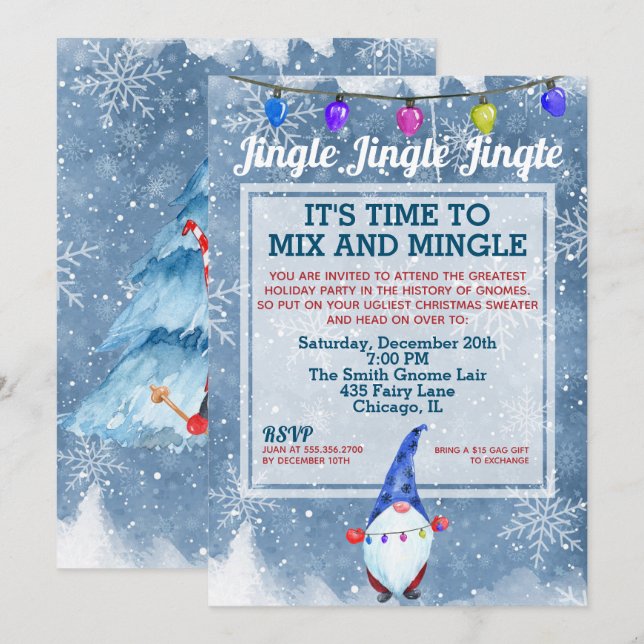 Invitation Fantaisie moche Gnome Noël fête (Devant / Derrière)