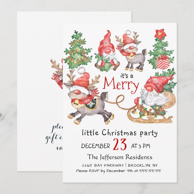 Invitation Fantaisie Père Noël Gnomes Merry Christmas Little  (Devant / Derrière)
