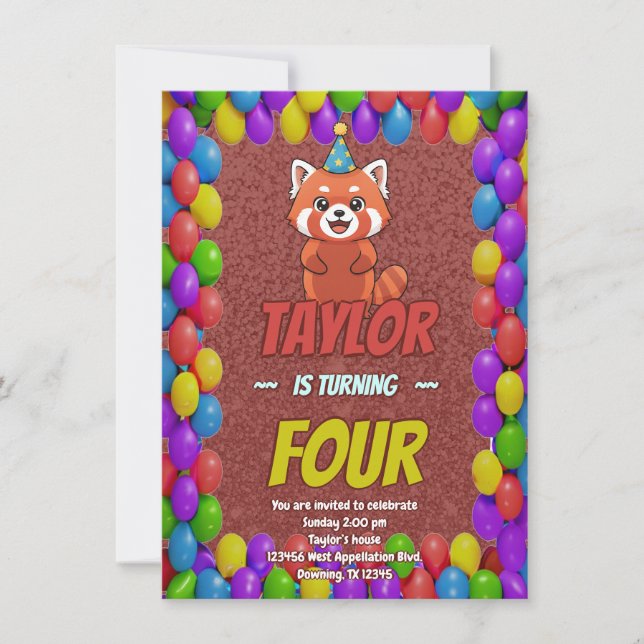 Invitation Fantaisiste Adulte Panda Rouge (Devant)