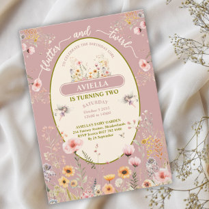 Invitation fantaisiste rose pour filles aux fleurs