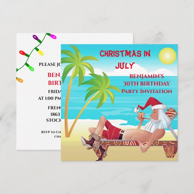 Invitation Fantastique Noël du Père Noël En Juillet Fête d'An (Devant / Derrière)