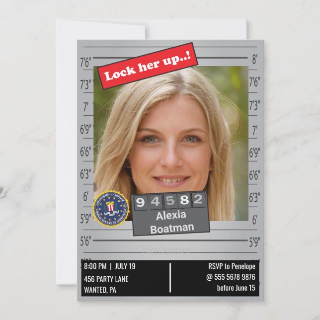 Invitation Fantastique Police Femme Mugshot Anniversaire Plai (Devant)