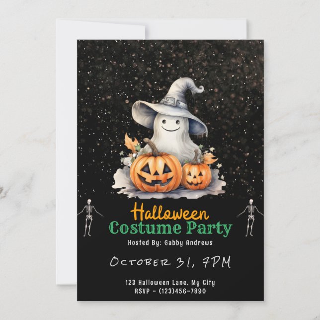 Invitation Fantôme avec sorcières grises Casquette Halloween  (Devant)