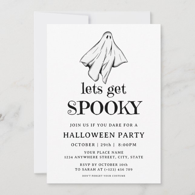 Invitation Fantôme blanc éffrayant Fête du costume d'Hallowee (Devant)