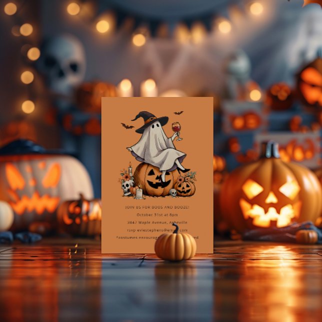 Invitation Fantôme Boire du vin Booze ami Halloween Party (Créateur téléchargé)