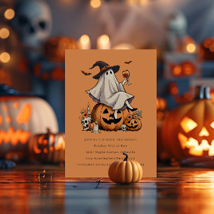 Invitation Fantôme buvant du vin alcool ami fête d'Halloween