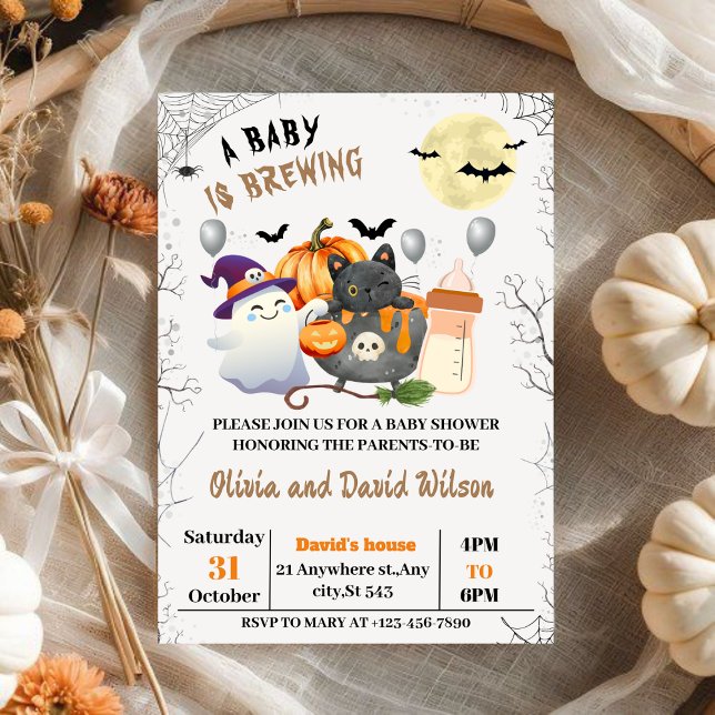 Invitation Fantôme, Chat noir, Citrouille : Baby shower d'Hal (Créateur téléchargé)