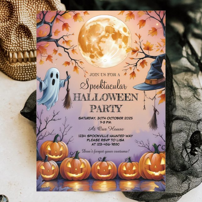 Invitation Fantôme, Citrouille et Pleine lune Halloween sangl (Créateur téléchargé)