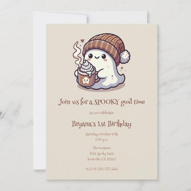 Invitation Fantôme d'Halloween mignon en automne Beanie et ca (Devant)