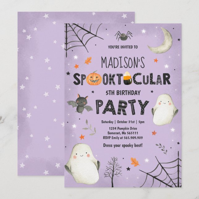 Invitation Fantôme Halloween Anniversaire fête Spotacular (Devant / Derrière)