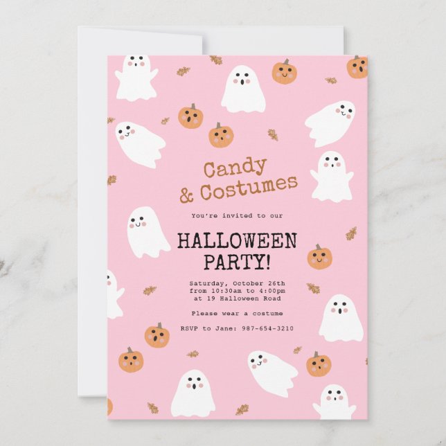 Invitation Fantôme mignon et Citrouille Pink Halloween Party (Devant)