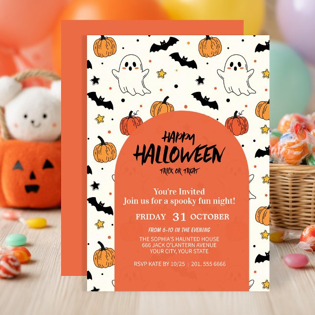 Invitation Fantôme mignon et fête d'Halloween Citrouille (Créateur téléchargé)