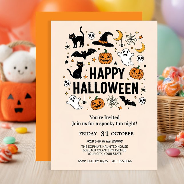 Invitation Fantôme mignon et fête d'Halloween Citrouille (Créateur téléchargé)