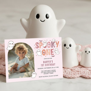 Invitation Fantôme Rose Fête de Premier Anniversaire Spooky O