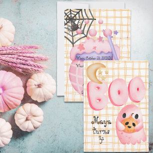 Invitation Fantôme rose mignon bol halloween âge 4 anniversai