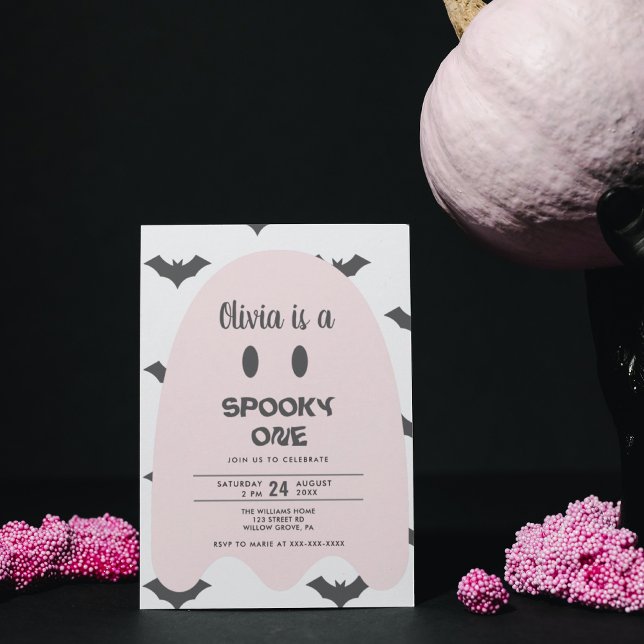 Invitation Fantôme rose moderne Halloween 1er anniversaire (Créateur téléchargé)