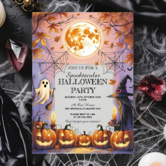 Invitation Fantôme, sorcière et Citrouille Halloween Spooktac