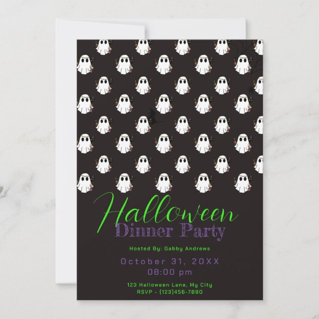 Invitation Fantômes noirs et blancs Soirée d'Halloween (Devant)