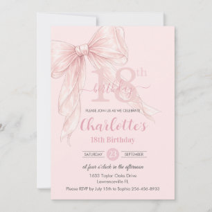 Invitation Fard à joues Coquette Rose Ruban 18e Anniversaire