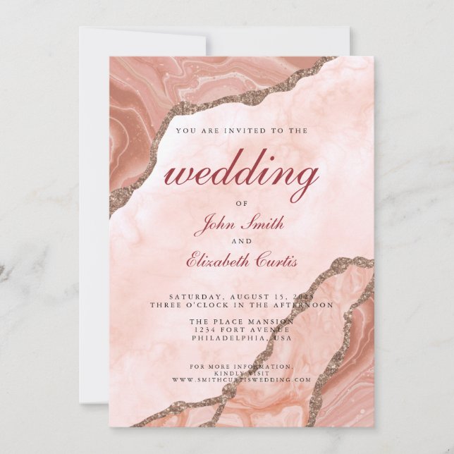 Invitation Fard à joues crème élégant Agate rose doré mariage (Devant)