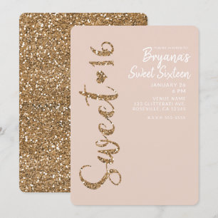 Invitation Fard à joues Rose Doré Pailleté Sweet 16 Seize Ans