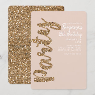 Invitation Fard à joues Rose Gold Pailleté pour fête d'annive