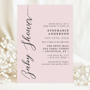 Invitation Fard à Joues Rose Simple Moderne Écriture Baby Sho