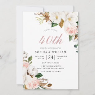 Invitation Fard & Fleurs Blanches 40e Anniversaire de Mariage
