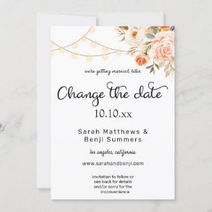 Invitation Fard & Pêche Floral & Lumières Changer la Date