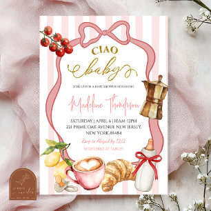 Invitation Fard Rose Coquette Rayures Italie Ciao Baby Shower