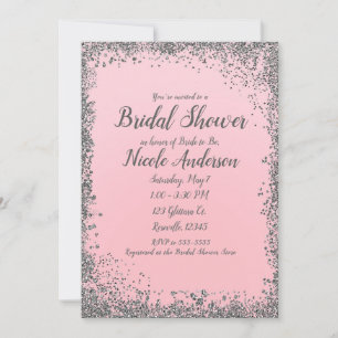 Invitation Fard Rose Pailleté Argent Moderne Baby Shower de M