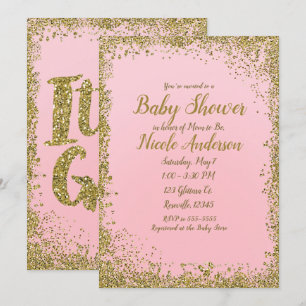Invitation Fard Rose Pailleté Or Glamour Moderne Baby Shower