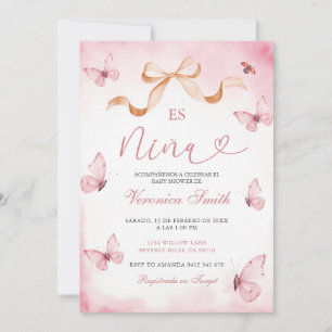 Invitation Fard Rose Papillons Es Nina Baby Shower