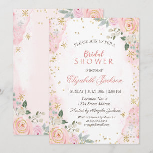 Invitation Fard Rosé Roses Flocons de Neige Baby Shower de Ma