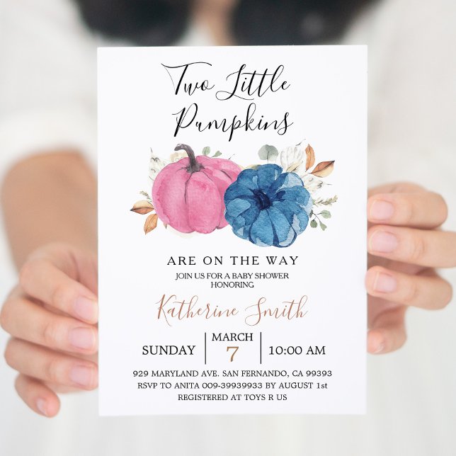Invitation Fardeau Rose & Navy Deux Petits Citrouilles Baby S (Créateur téléchargé)