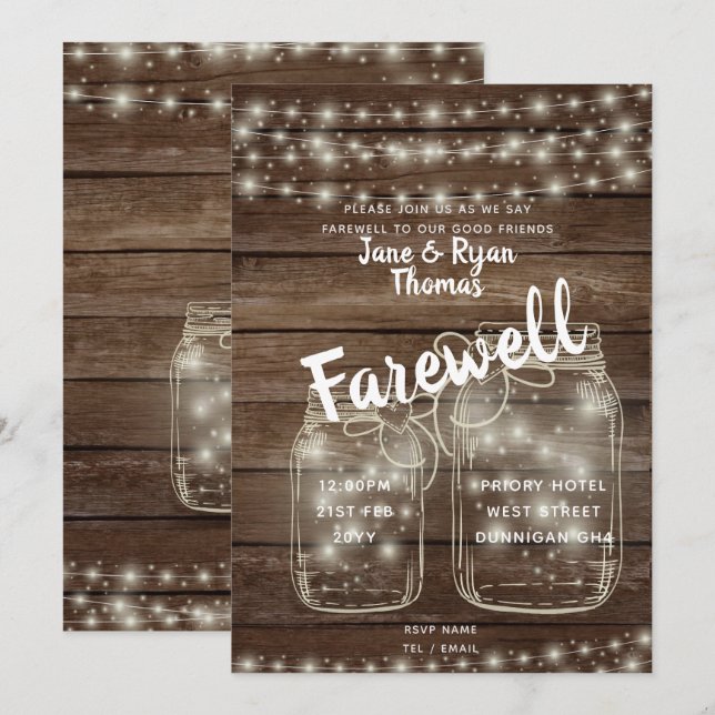 Invitation Farewell Rustic Leaving Party Barn Thème Invitatio (Devant / Derrière)