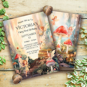Invitation Fariy 1er anniversaire Enchanted Forest Toadstool