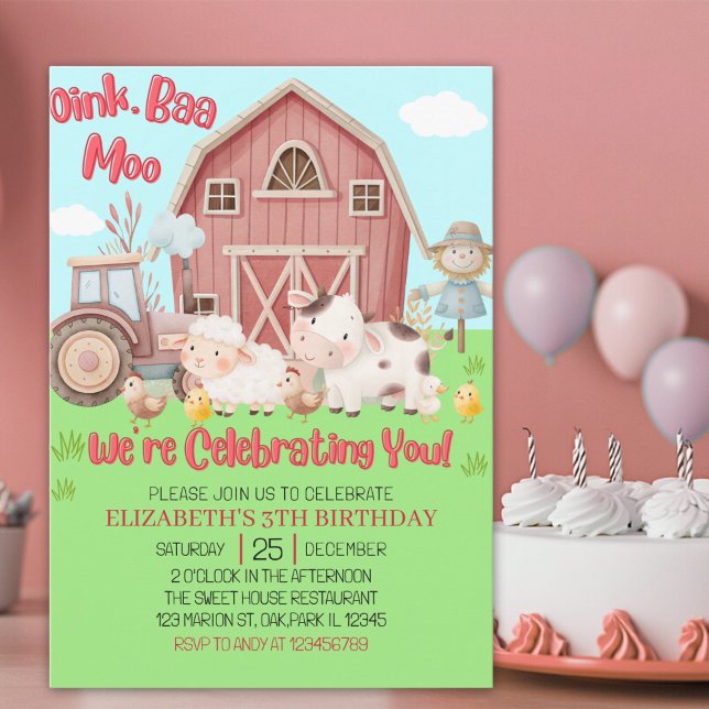 Invitation Farm Animal Birthday for Girls – Barnyard Party  (Créateur téléchargé)
