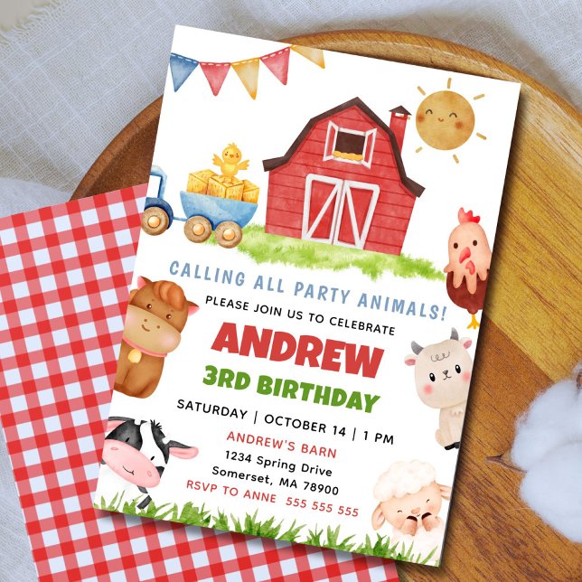 Invitation Farm Animals Barnyard Bash Ranch Birthday Party (Calling all animals! Cute editable farm birthday invitation for a fun barnyard party.)