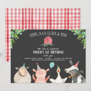Invitation Farm Old MacDonald Barnyard Red Boy Animals Party