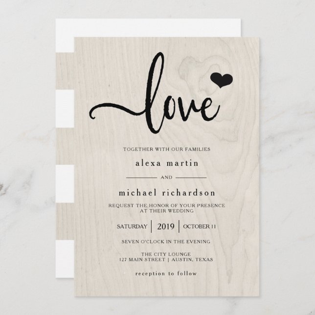 Invitation Farmhouse Chic | Mariage d'amour rustique moderne (Devant / Derrière)